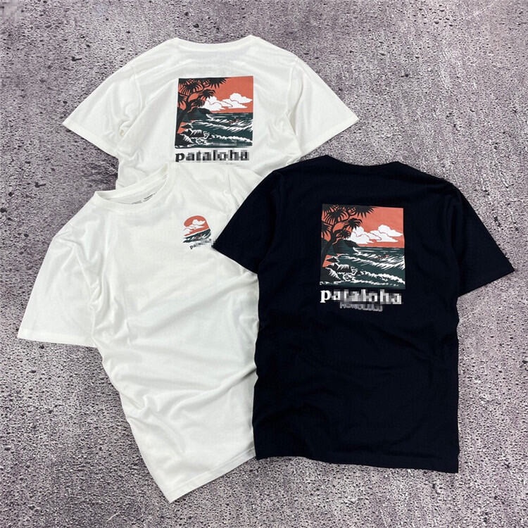 Patagônia Atrás Da Linha De Desenho Animado Nuvem De Salgueiro Grande Estampa Gola Redonda Manga Curta Camiseta Dos Homens Simples E Versátil