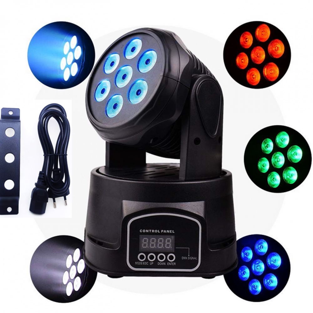 Canhão De Luz Mini Moving Head Com 7 Leds X 10w Rgbw Festa Quadriled
