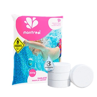 Pastilhas De Cloro Kit 3 Unidades 200g Tripla Ação Para Piscina Limpeza Completa Montreal
