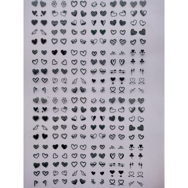 240 adesivos de unha 3d no cartelao Pré pronto coração preto variados igual foto