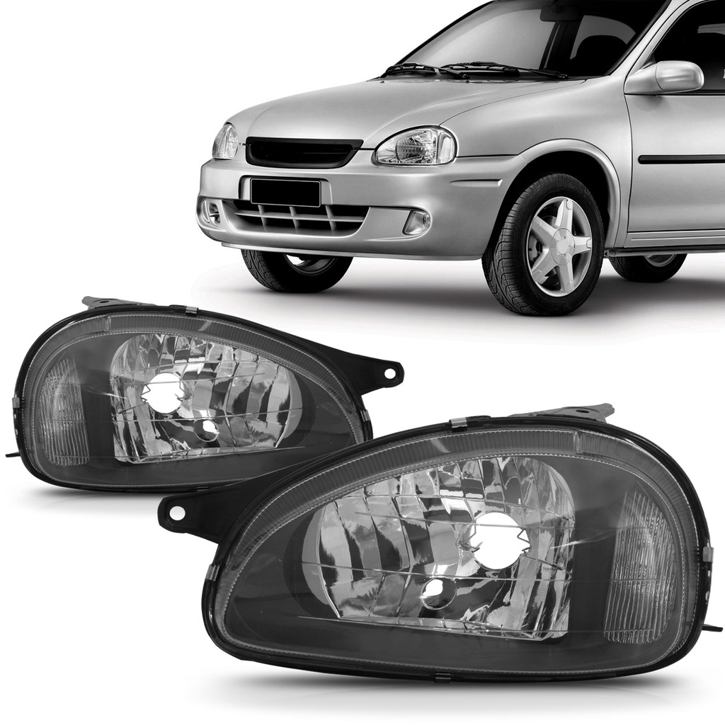 Farol Corsa 01 02 03 04 05 2006 2007 2008 2009 2010 Carcaça Moldura Preta Foco Simples - Spare Parts and Accessories for Vehicles