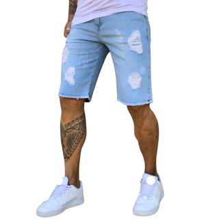 Bermuda Jeans Masculina Slim Lycra Elastano Lisa