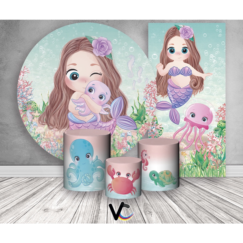 Painel De Festa Tecido 3D + Trio Capa Cilindro + Faixa Veste Fácil - Fundo  do Mar Sereia Baby Cute | Shopee Brasil