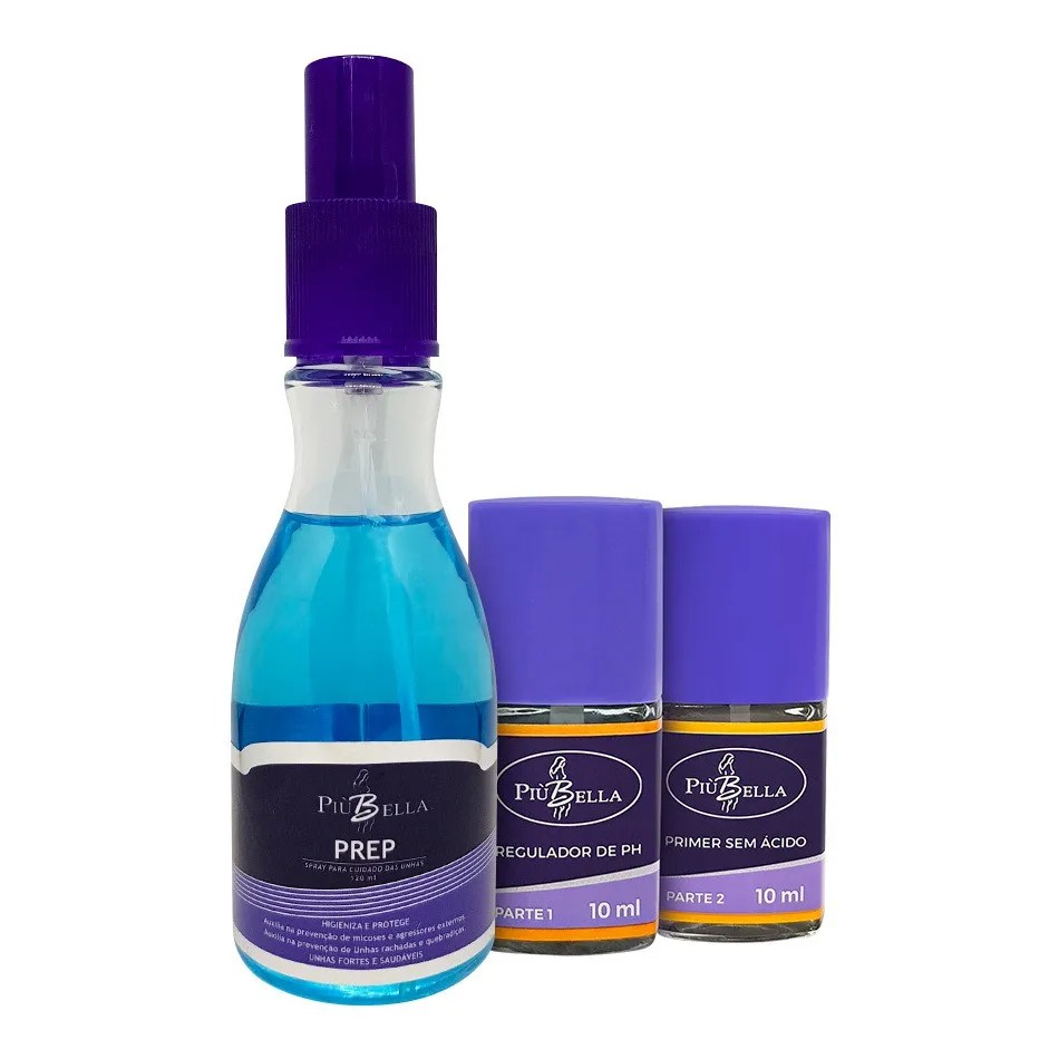 Kit Regulador De Ph + Primer Sem Ácido + Prep Higienizador Piu Bella - Original