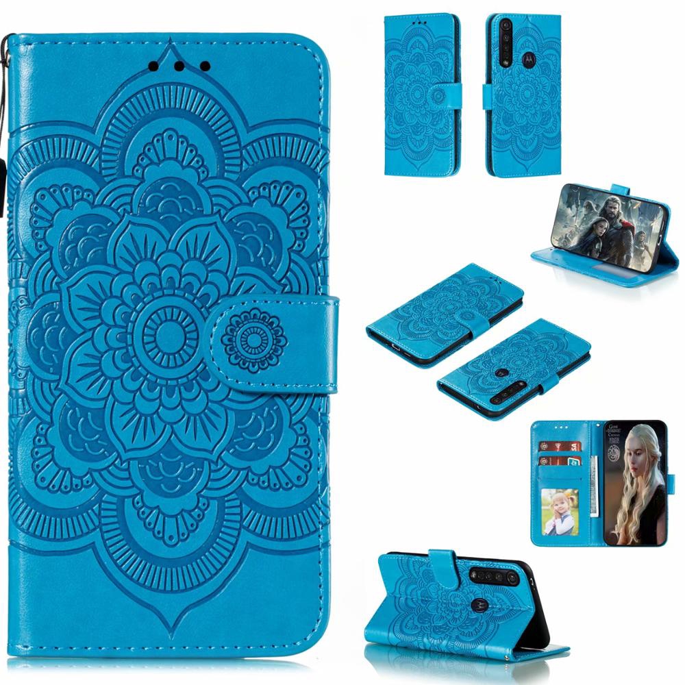 Mandala Em Relevo Flor Capa De Couro Para Motorola Moto G Power Plus Flip Capa Carteira Suporte