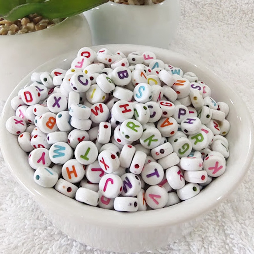 Miçanga Infantil Letras Alfabeto Coloridas Redonda Passante - aprox 215 Pçs
