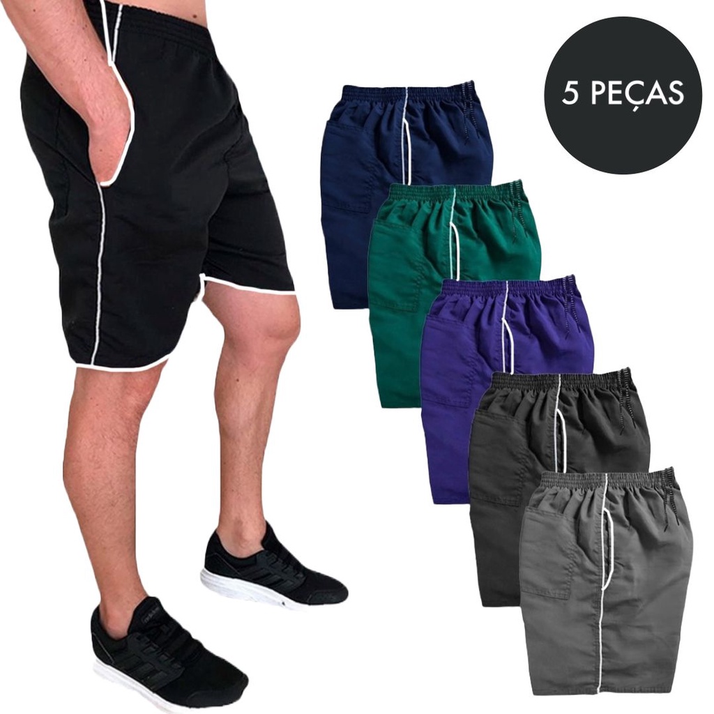Kit 5 Short Bermuda Calção Tactel 3 Bolsos Praia Futebol Masculino Academia Treino Musculacao Envio Imediato
