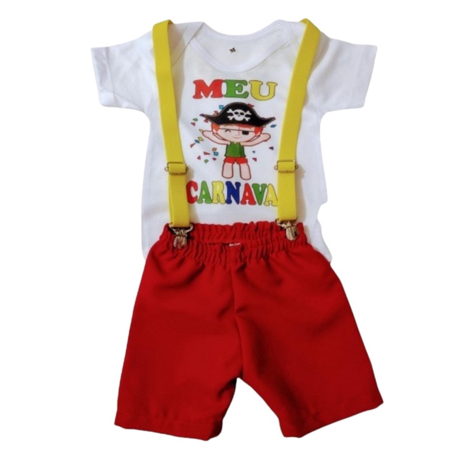 Fantasia Meu Carnaval Bebê Menino Roupa Festa Conjunto Infantil Body, Shorts E Suspensório