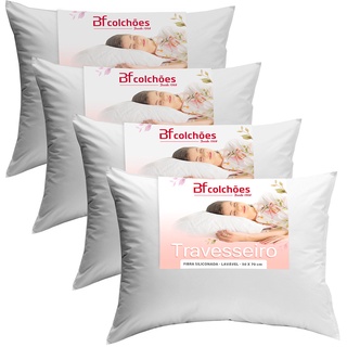 Kit 4 Travesseiro Antialérgico Percal 180 Fios Ecoplumas Fibra Siliconada Macio Lavável 50x70x14cm - BF Colchões
