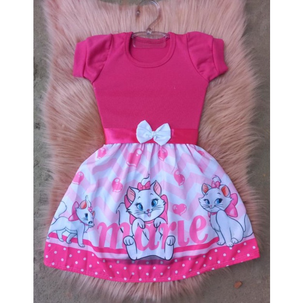 vestido infantil gata Marie temático manga curta