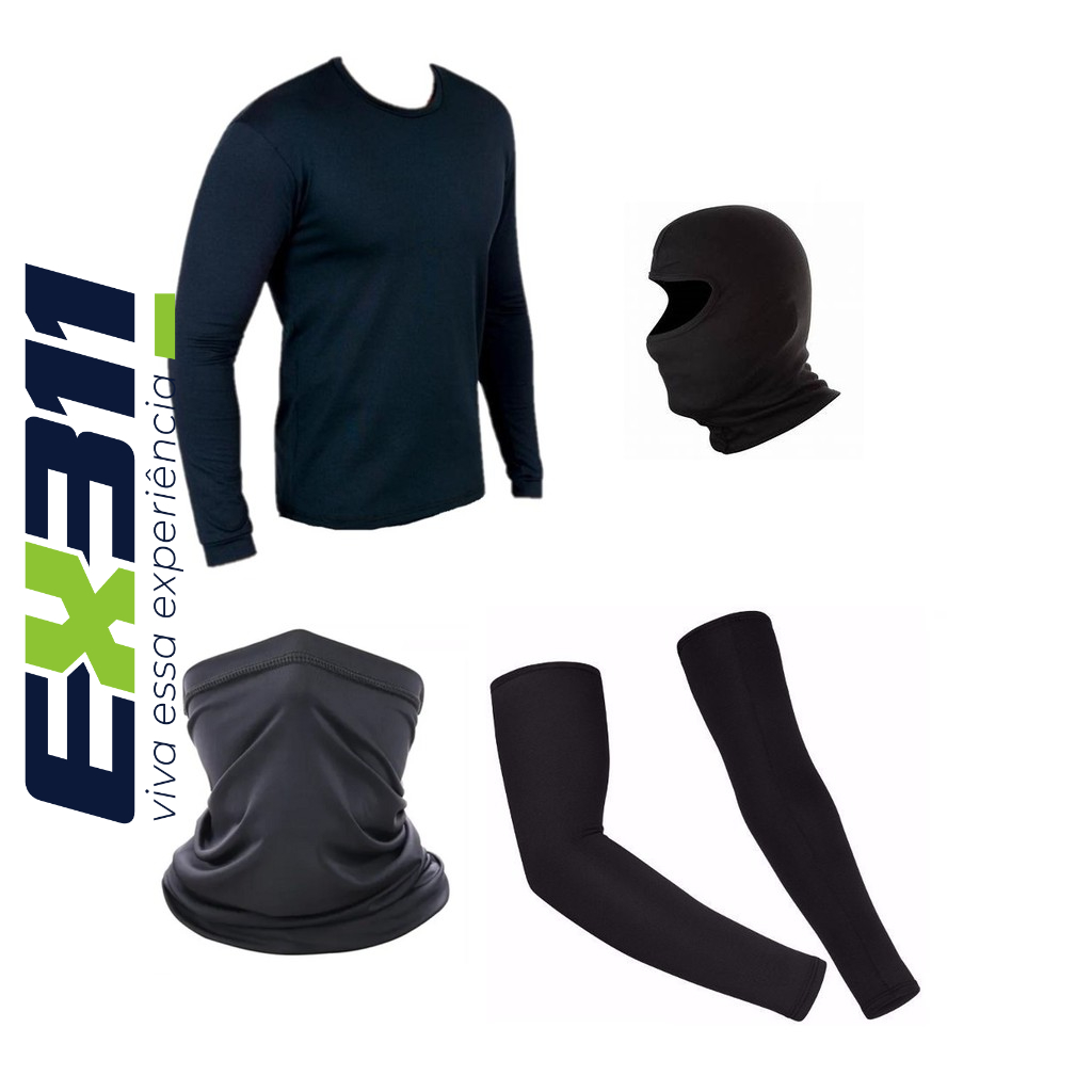 Kit ciclismo segunda pele + manguito + bandana + balaclava inverno / touca ninja bandana gorro proteção UV50+ motoqueiro / motoboy / ciclista / militar / paintball / kart / pesca / lenço / proteção fa