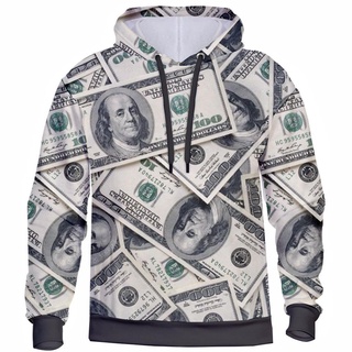 Blusa de Frio Moletom Masculino Feminino Estampa 3D de Dolar Com Capuz Macio e Confortavel