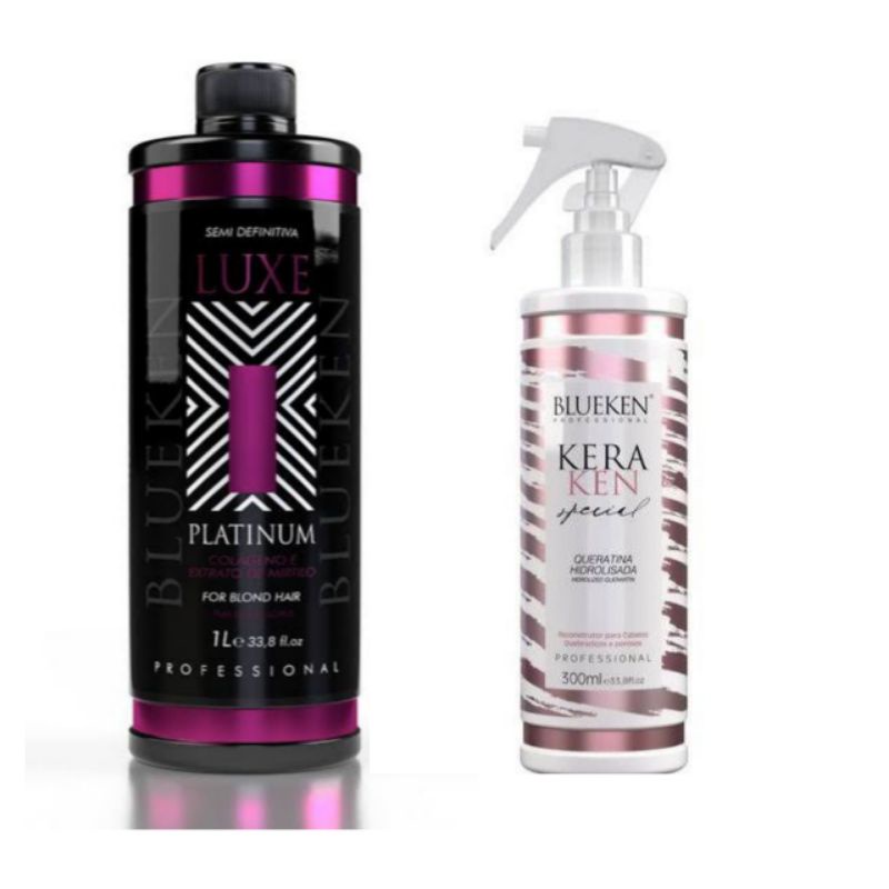 Escova Progressiva Luxe Platinum 1000ml + Keraken(Queratina Hidrolisada) 300ml Blueken