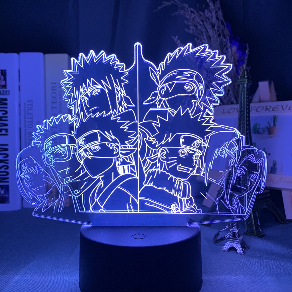 Anime Naruto Equipes Minato Rin Obito Kakashi Naruto Sakura Sasuke Luminária LED 3D Noturna Presente e Decoração