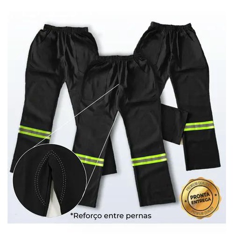 kit 3 CALÇA REFORÇADA! Brim Pesado COM FAIXA REFLETIVA Cinza Preta Uniforme profissional Trabalho Para Pedreiro Soldador Mecânico