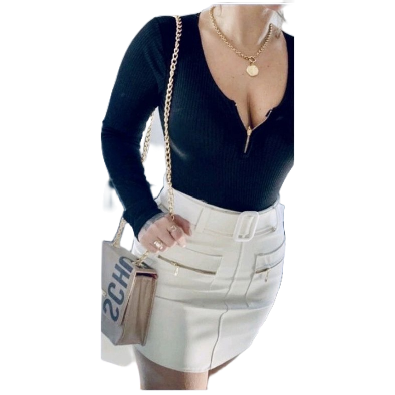 Body Canelado Manga Longa Com Zíper Veste M G e GG