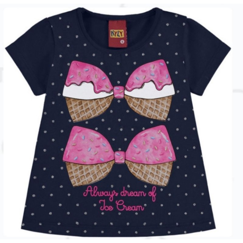 Blusa Bebê Infantil Feminina em Meia Malha Manga Curta Kyly