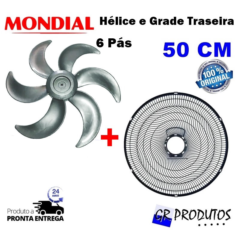 Kit Hélice Mondial 6 pás + Grade Traseira 50 Cm Ventilador Original 50cm