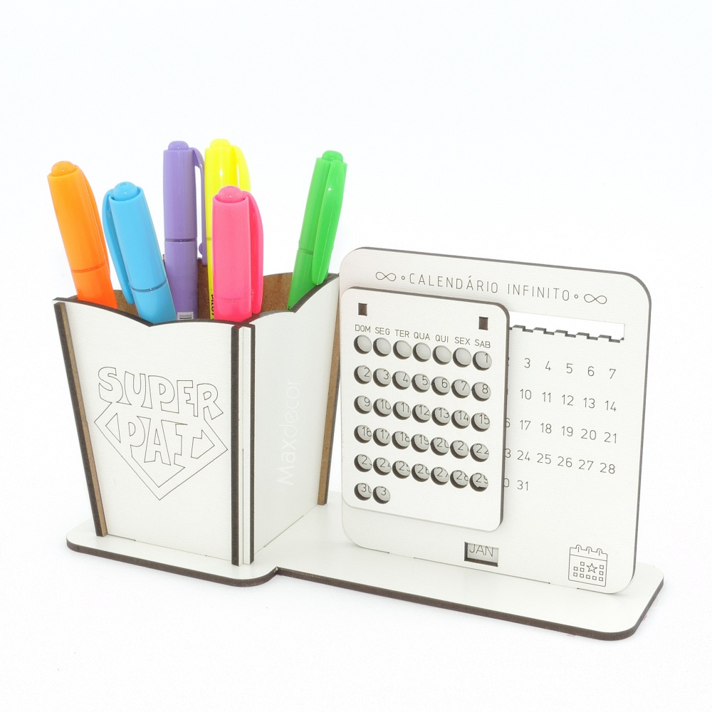 5 Calendário Infinito e Porta Lápis Personalizado Mdf - Dia dos Pais
