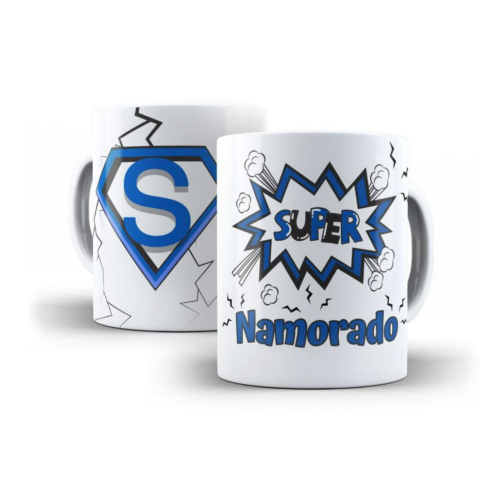 Caneca Dia dos Namorados Super Namorado em cerâmica 325ml decorativa presente amor lembrancinha porcelana paixão aniversário