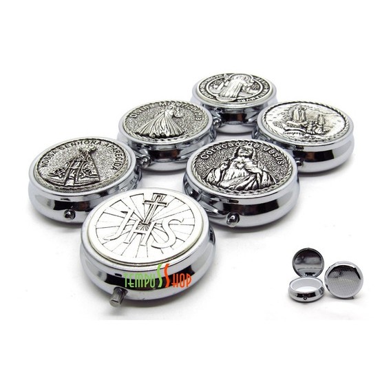 Teca Porta Hóstia Eucaristia Em Metal 4,7 X 1,7 Unidade Varios Modelos