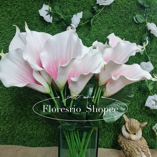 Buquê de Copo de Leite emborrachado artificial com 7 flores P/ Decoração Casamento, Arranjos, Decorar Festas mato e planta verde