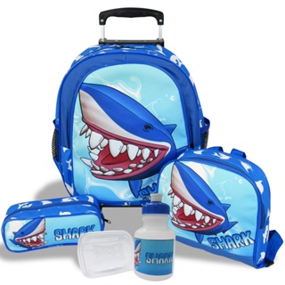 Kit Mochila Tubarão Shark de Rodinhas Lancheira e Estojo em Oferta na Shopee