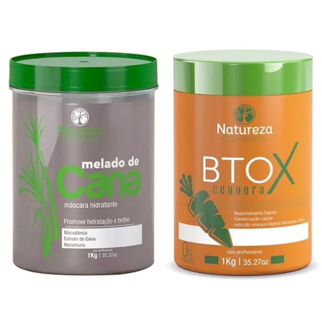 Kit Hidratação Máscara de Hidratação Melado De Cana + Btox de Cenoura Redutor de Volume Sem Formol Natureza Cosméticos