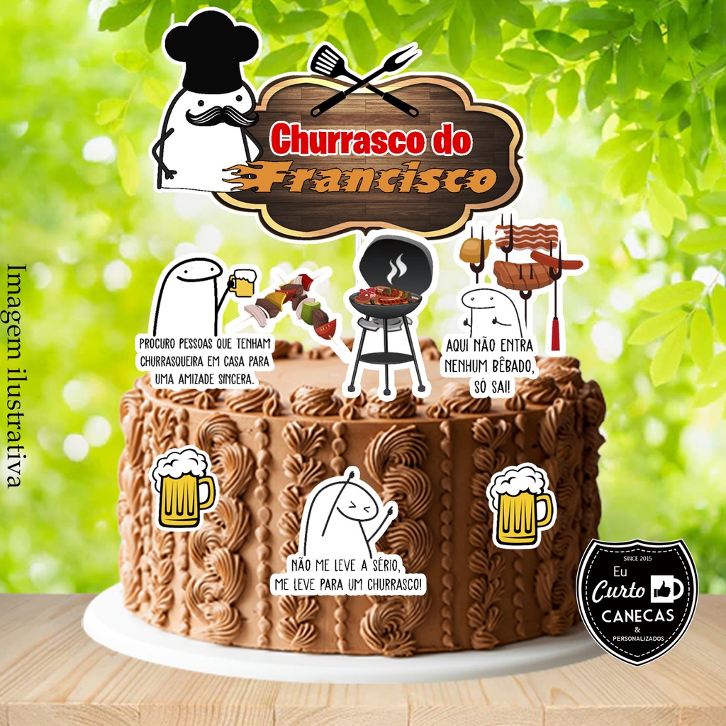 Topo De Bolo Flork Churrasco - Qualquer Tema Vários Modelos