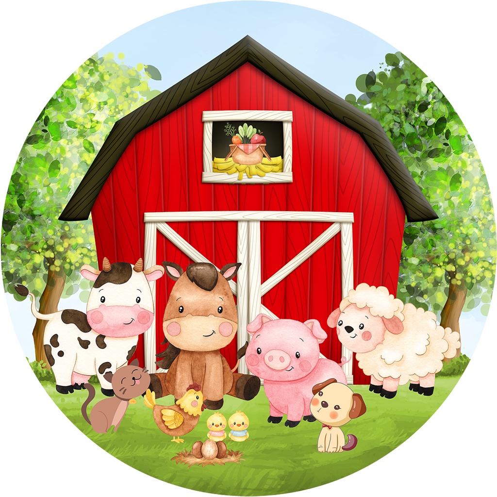 Painel Redondo Tecido Sublimado com/elástico Fazendinha em Oferta na Shopee