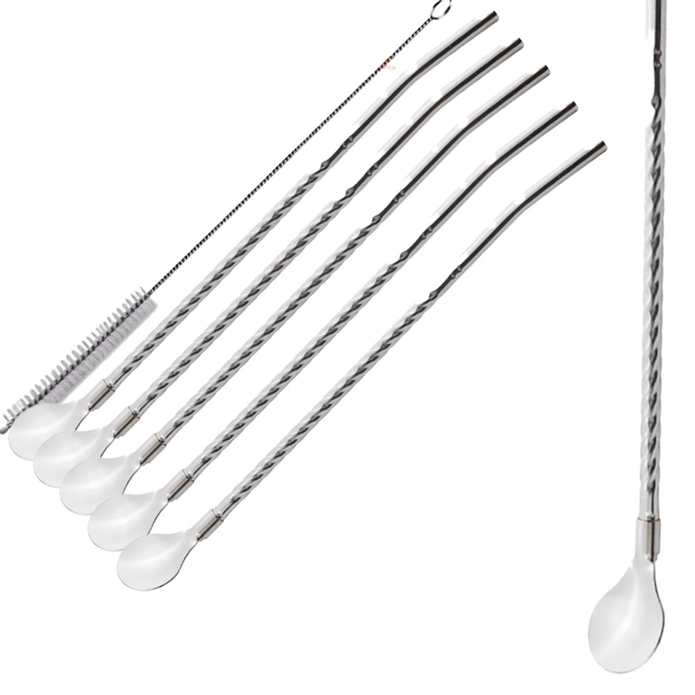 Kit com 6 Colheres Bailarina Canudo com Limpador