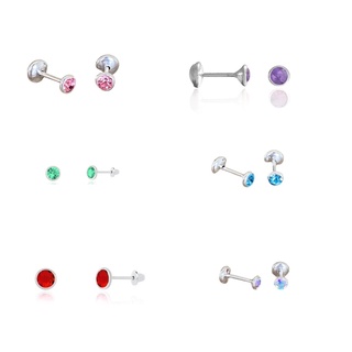 Brinco Zirconia Baby Prata 925 Rosa, Furta Cor, Azul, Verde, Lilás, Vermelho.
