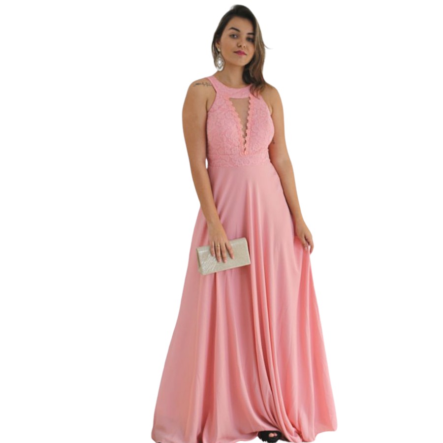 vestido longo rose madrinha barato