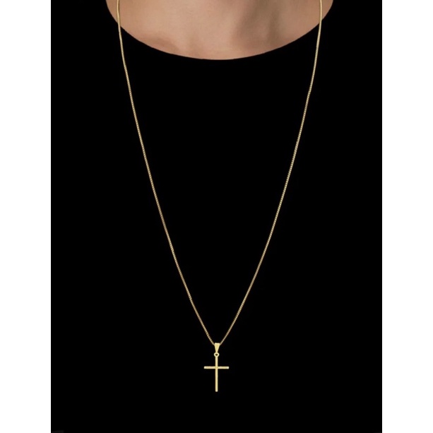 Corrente Cordão Banhada A Ouro Fino 18k Com Crucifixo 60 e 70 cm