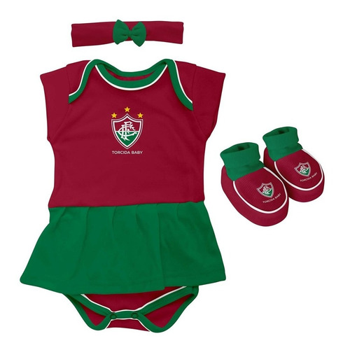 Body Bebe + Pantufa + Lacinho Menina Fluminense Oficial