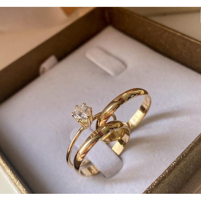 Par de Aliança 4mm de Casamento noivado banhado Ouro 24k Tradicional 4mm  Original + Solitário