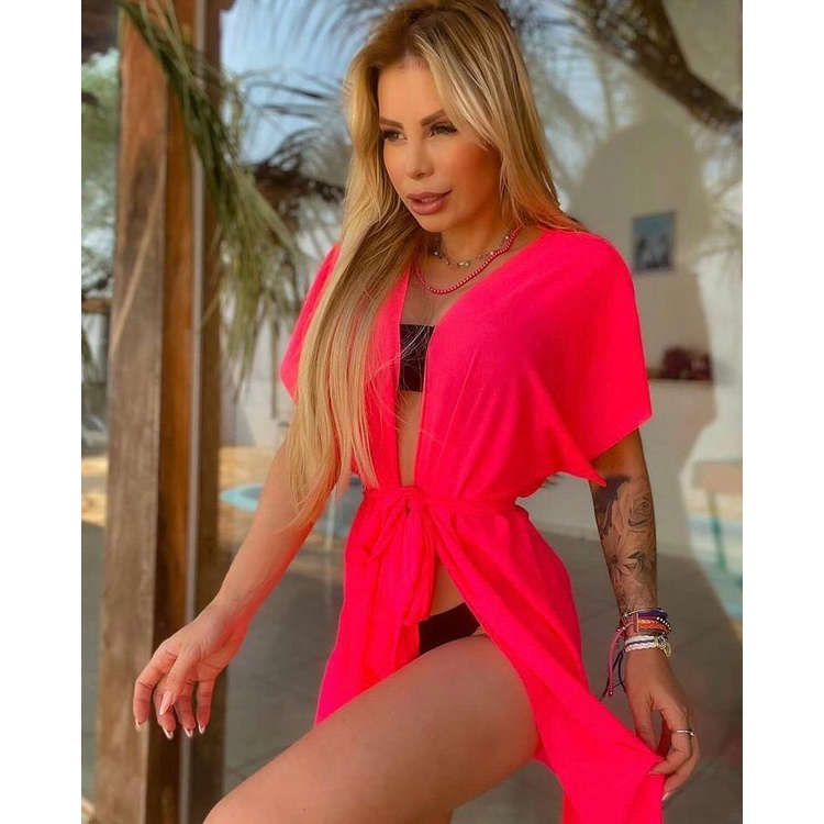 kimono saida de praia levinho curto envelope de amarrar envio imediato em Oferta na Shopee