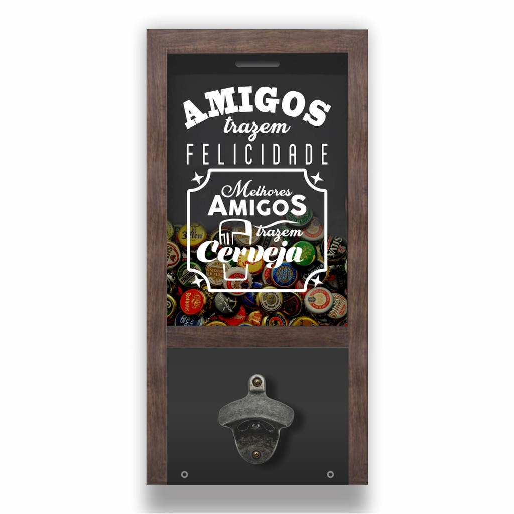 Quadro Porta Tampinhas Decorativo Com Abridor de Garrafa Presente Modelo 1