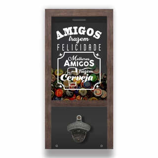 Quadro Porta Tampinhas Decorativo Com Abridor de Garrafa Presente Modelo 1