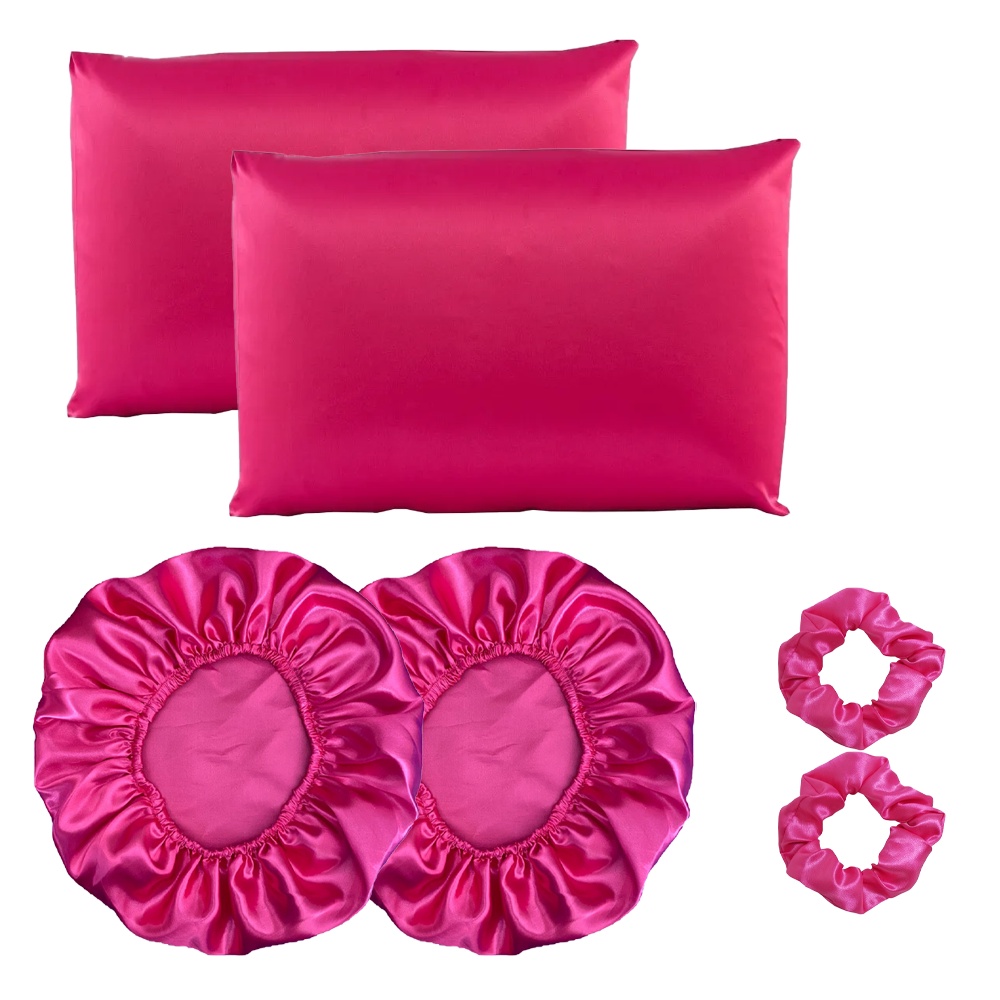 Kit cetim 2 toucas + 2 fronhas + xuxinhas em Oferta na Shopee