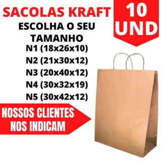Sacola Kraft de Papel Com Alça Para Delivery ou Presente Com 10 Unidades em Oferta na Shopee