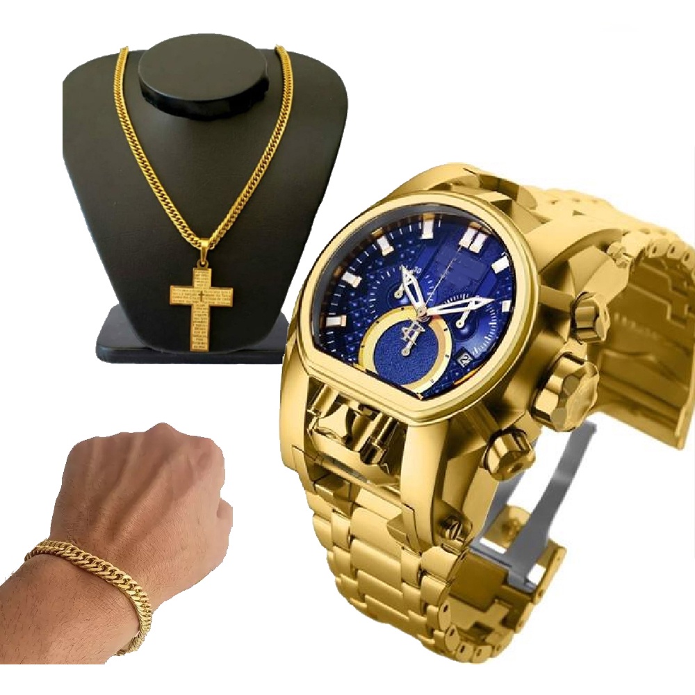 Relógio Invicta Zeus Grande Masculino + Brindes - Invicta Dourado Grande Pesado