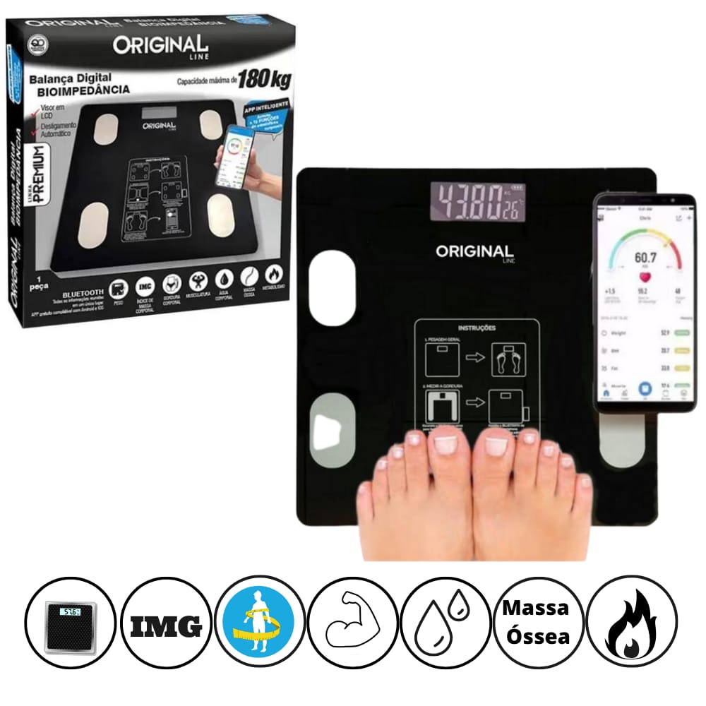 Balança Bioimpedancia Digital Com Aplicativo Bluetooth Para Banheiro