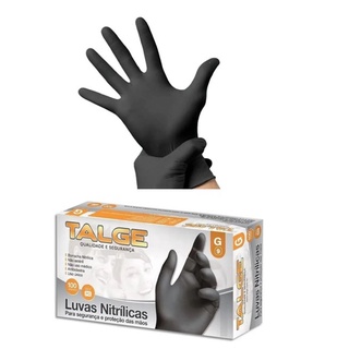 Luva Nitrílica Preta Talge c/ 100 unidades