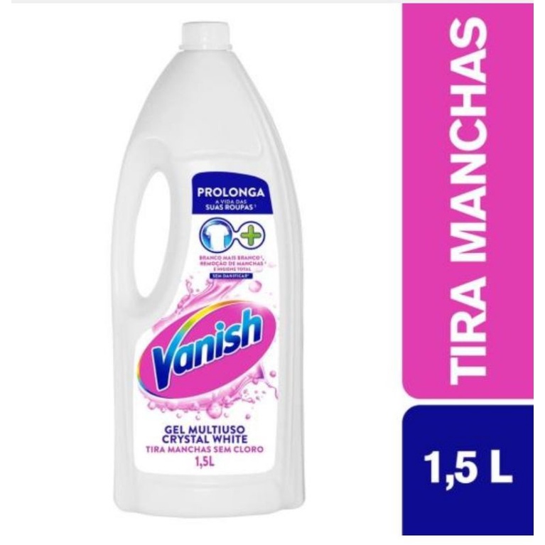 Tira Manchas alvejante em Gel Vanish Branco Crystal White 1,5L para roupas brancas