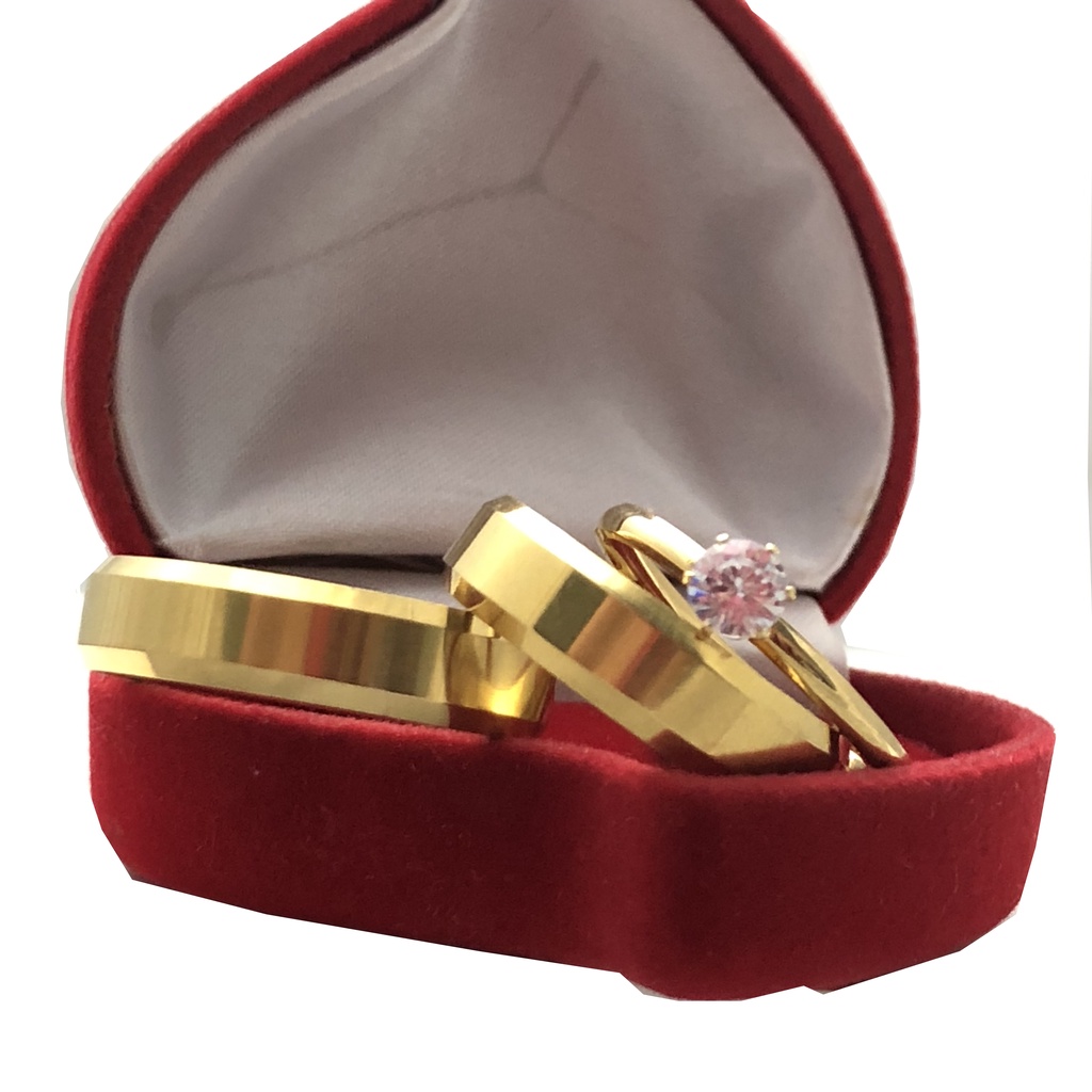 Par Aliança de Casamento/Noivado 6mm Anatômica Chanfrada Lisa + Anel Solitário em Oferta na Shopee