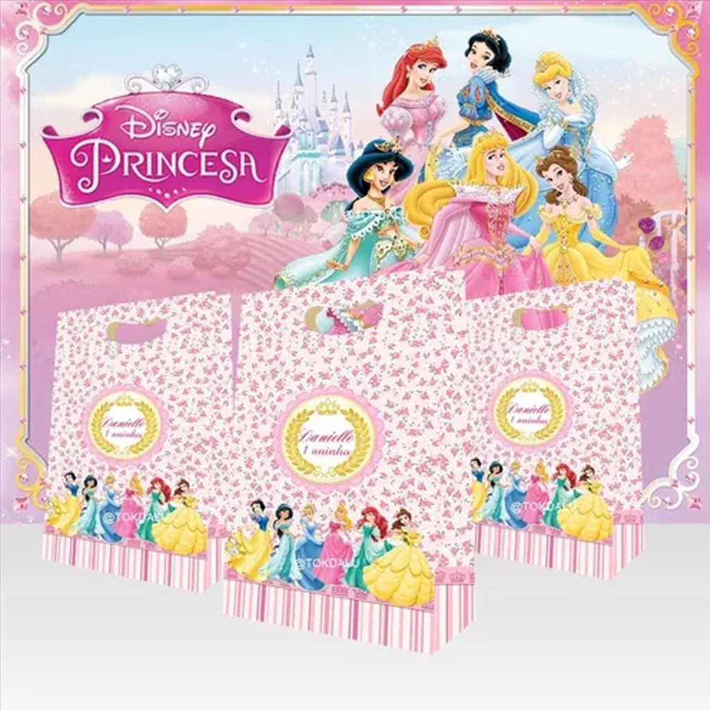 5 Sacola Princesas Personalizada Sacolinha Surpresa Princesas Príncipes Lembrancinhas Aniversário