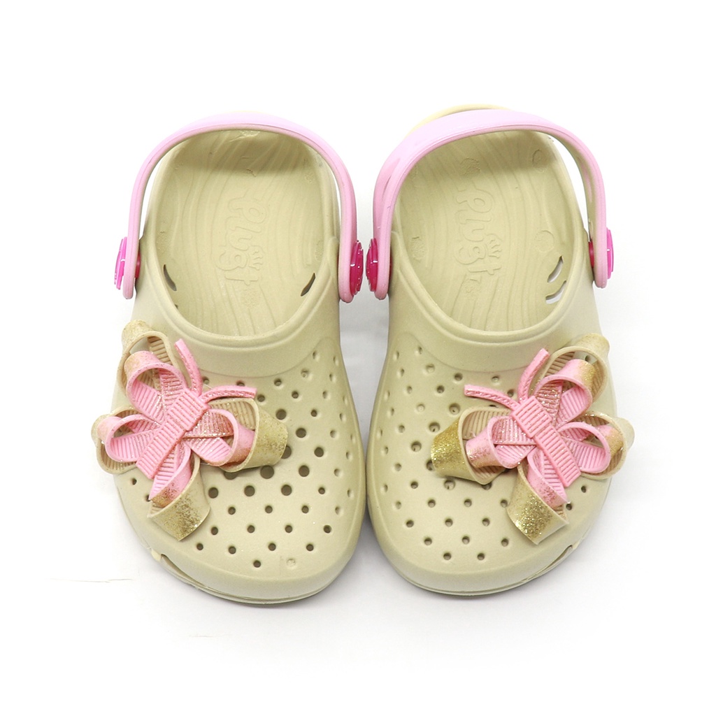 Detalhes do Sandália Babuche Infantil Plugt Menina Borboleta Rosa Glitter Bege Confortável Leve Antiderrapante