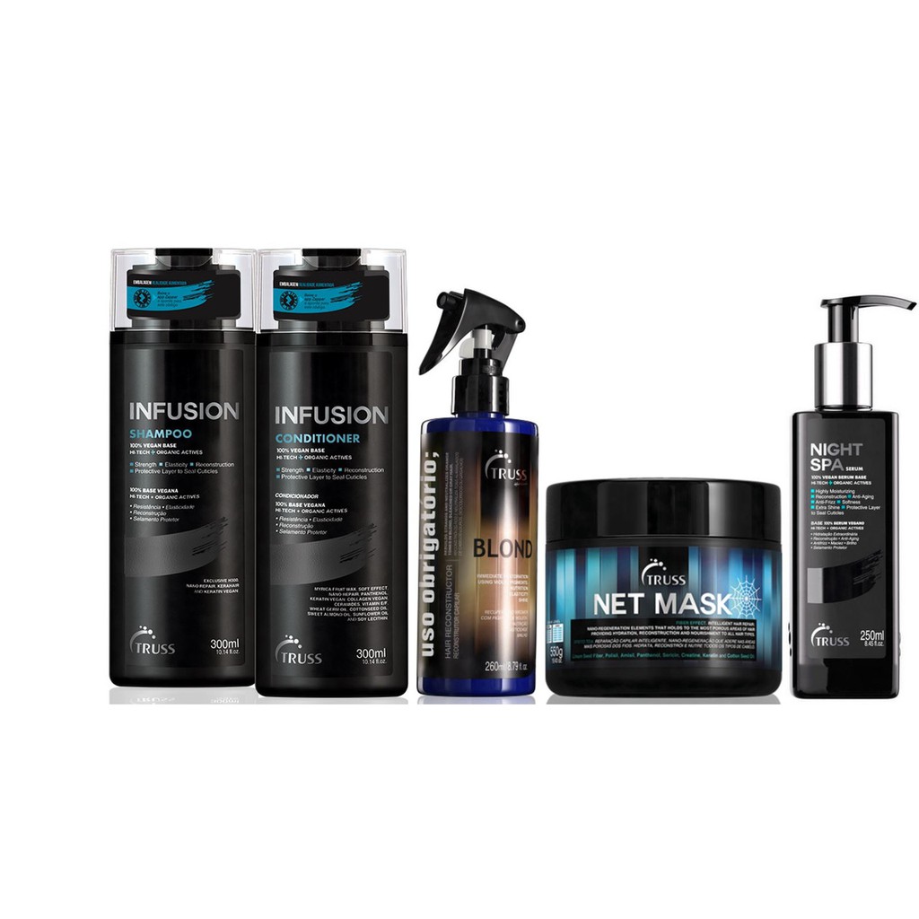 Truss Infusion Shampoo e Condicionador e Night Spa e Uso Obrigatório Blond e Net Mask