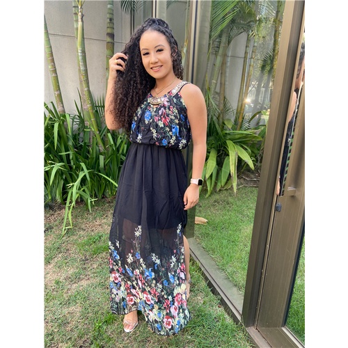 Vestido Longo Plus Size Floral Babado Moda Blogueira 36ao46